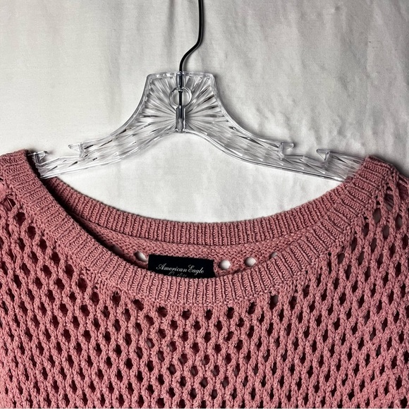 American Eagle | Blush Pink Open Knit Long Sleeve Sweater, Medium - Picture 5 of 7